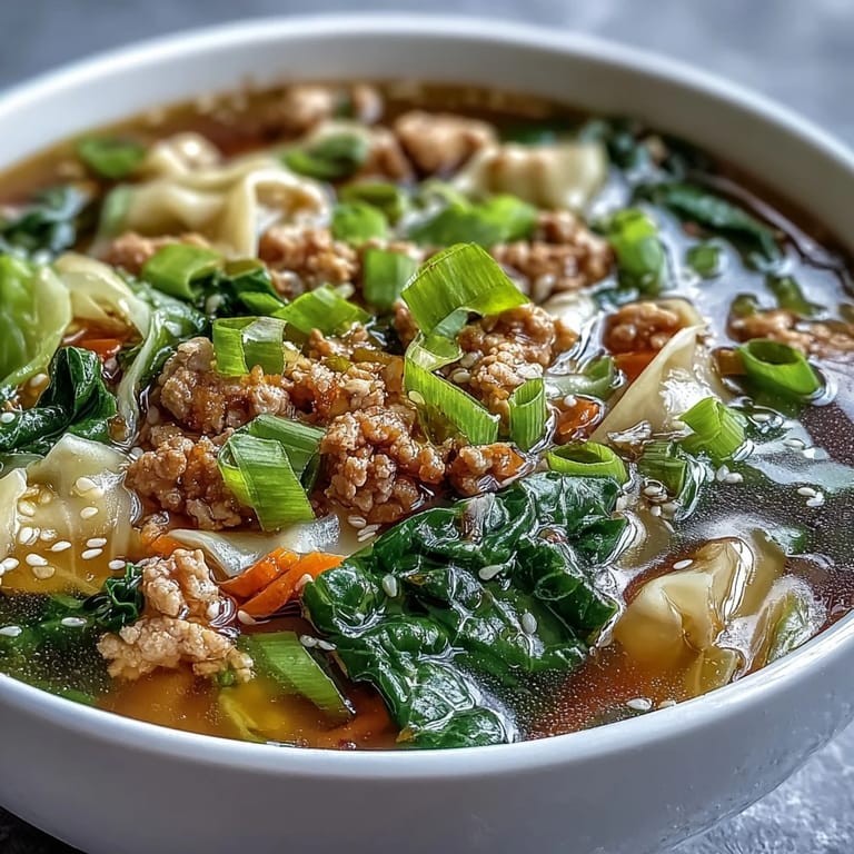 Sopa reconfortante de rollos fritos en una olla, con cebolla morada y jengibre fresco en plato de madera.
