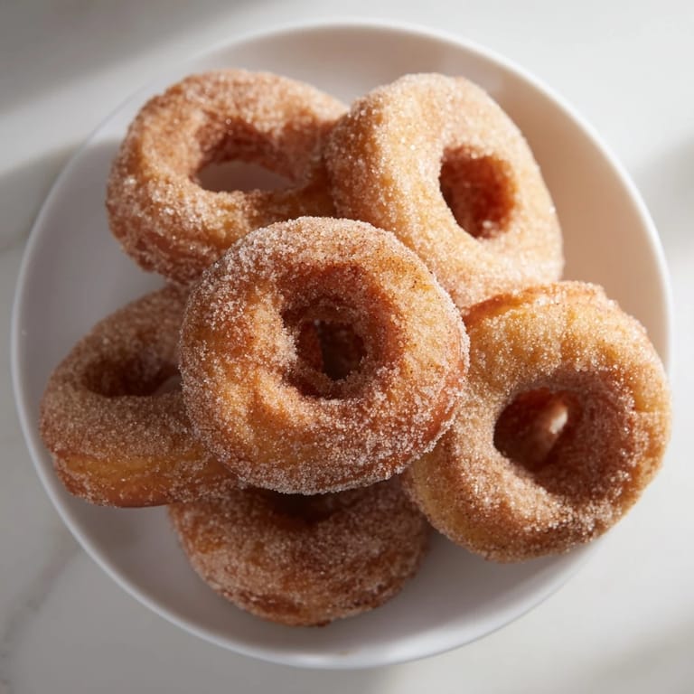 Deliciosas Rosquillas de Canela, doradas y esponjosas, ideales con café en la tarde.  