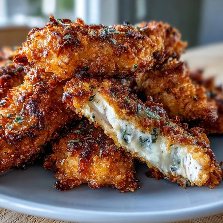 Deliciosos Crispy Panko Ranch Chicken Tenders caseros, servidos con salsa ranch para remojar cada bocado.