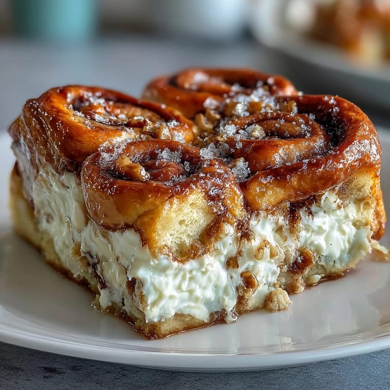 Delicioso Cream Cheese Swirl Cinnamon Roll French Toast Bake bañado en salsa de maple, lista para servir