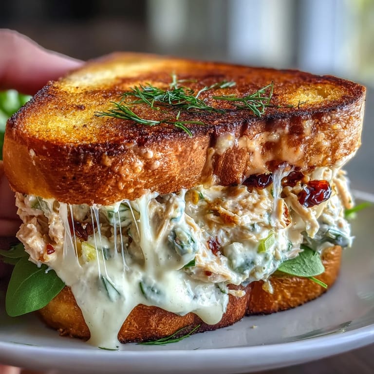 Dos sándwiches Spicy Tuna Melt with Calabrian Chili en mitades, con borde crujiente y jugos visibles, listos para una comida rápida.