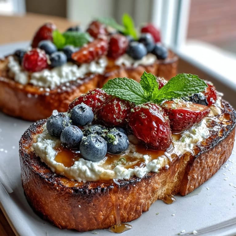 Brunch de Salado Miel Ricotta con ricota batida, miel con sal y moras frescas jugosas.