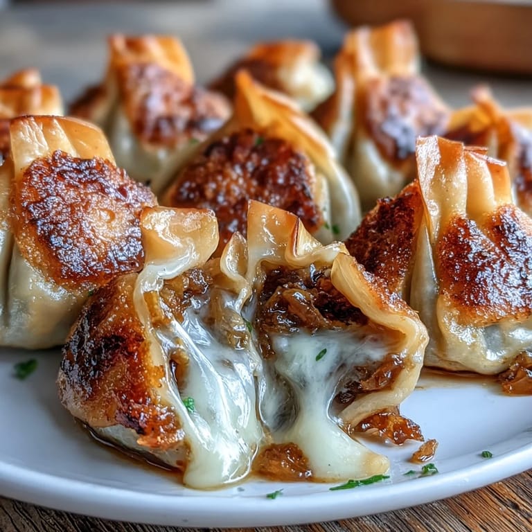 2. Bite-sized dumplings packed with savory caramelized onions, melted Gruyère, and a drizzle of rich broth for extra flavor.  