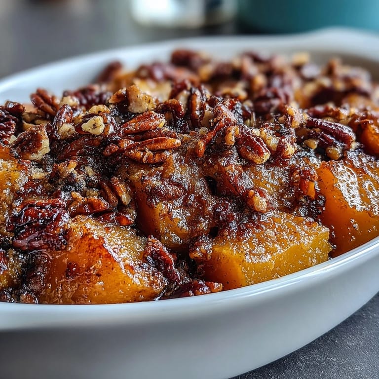 3. Sweet, tender candied yams casserole with a nutty pecan streusel topping, ideal for festive family gatherings.