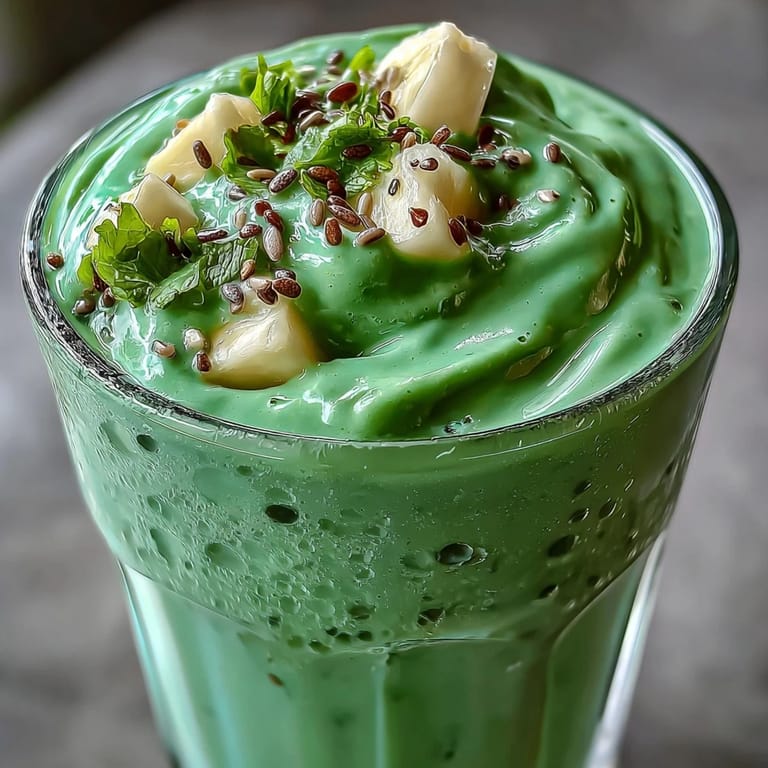 Batido verde vibrante con piña fresca y espinacas baby, suave y cremoso para disfrutar en cualquier momento.