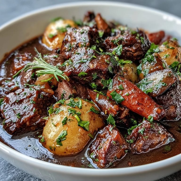 Plato principal americano de carne de res con zanahorias, chirivías y papas doradas en olla de cocción lenta.