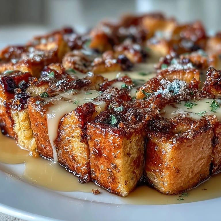 Cazuela de brunch con pan de masa madre, arándanos jugosos y un toque cítrico de limón, ideal para fines de semana.  