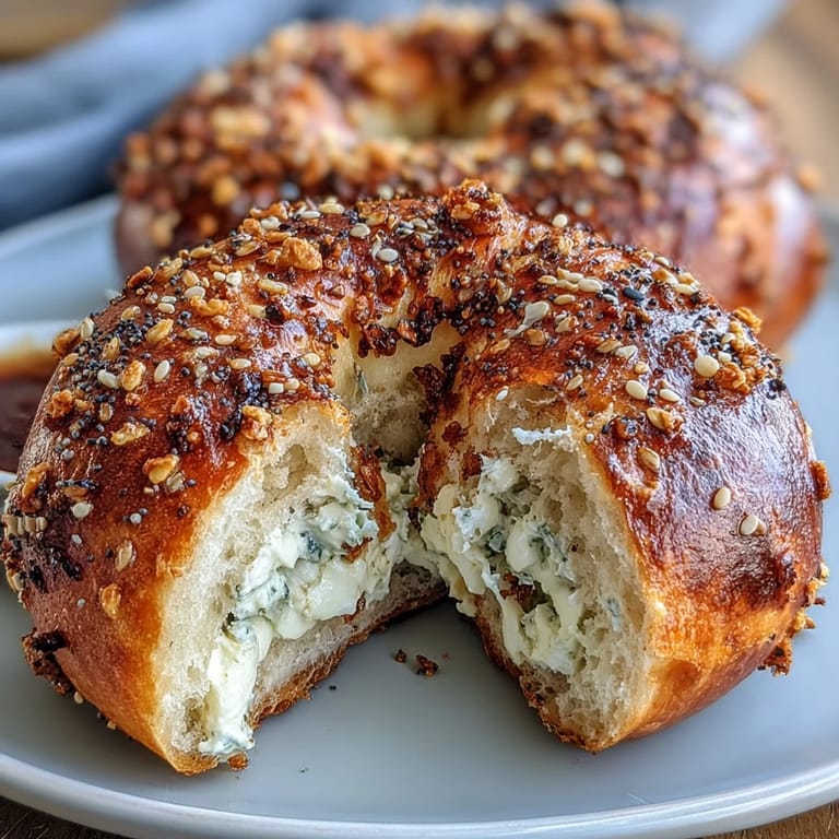 Deliciosos bagels de proteína caseros con yogur griego, cubiertos con condimento everything y horneados hasta lograr un dorado perfecto.