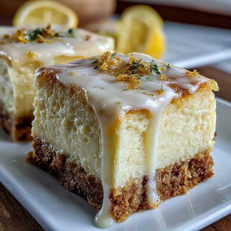 Barritas cremosas de cheesecake con sabor a Limoncello sobre una base crujiente de galletas de limón.