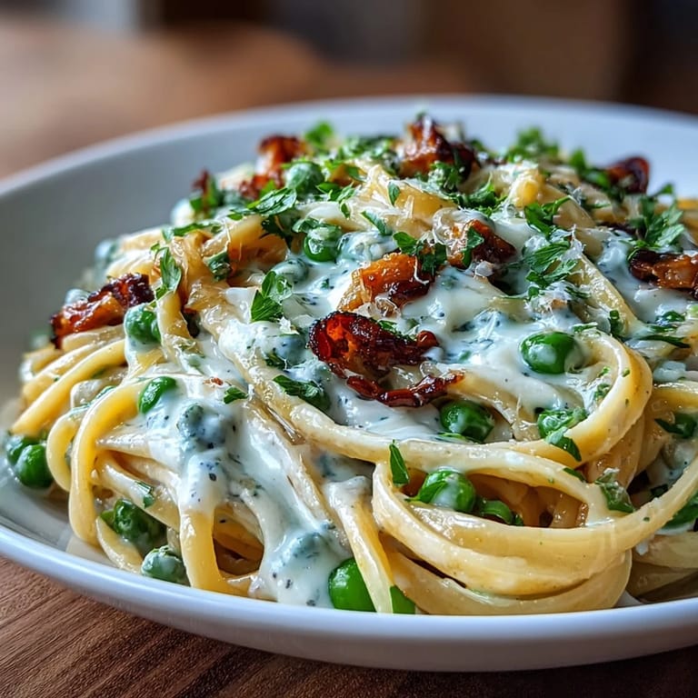Pasta al limón con guisantes tiernos y queso parmesano rallado, ideal para una comida vegetariana rápida.  