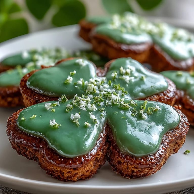 Galletas de mantequilla con forma de trébol y glaseado real verde vibrante, ideales para fiestas de San Patricio.