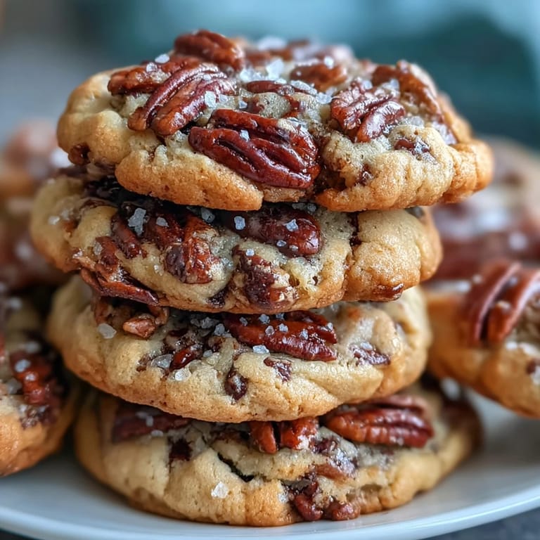 Galletas de Pecán con Mantequilla Dorada y Sal Marina: bocados suaves con sabor intenso a mantequilla dorada y nueces, espolvoreadas con sal marina crujiente.
