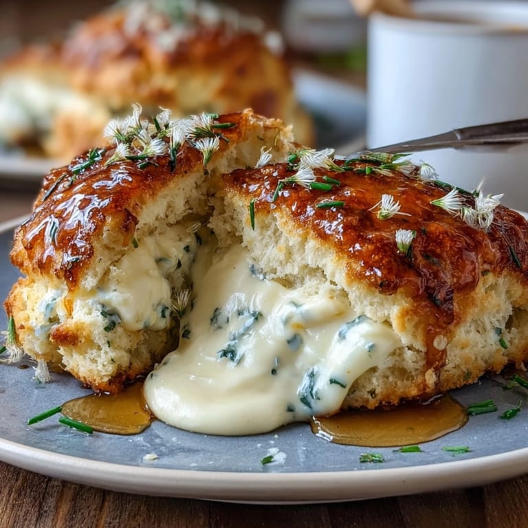 Scones infusionados con pétalos de diente de león y miel, servidos calientes con crema cuajada para el desayuno.