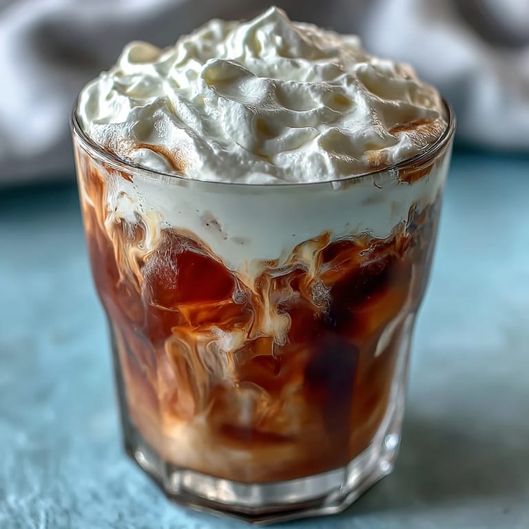 Café frío con crema dulce de vainilla, una delicia cremosa y dulce.