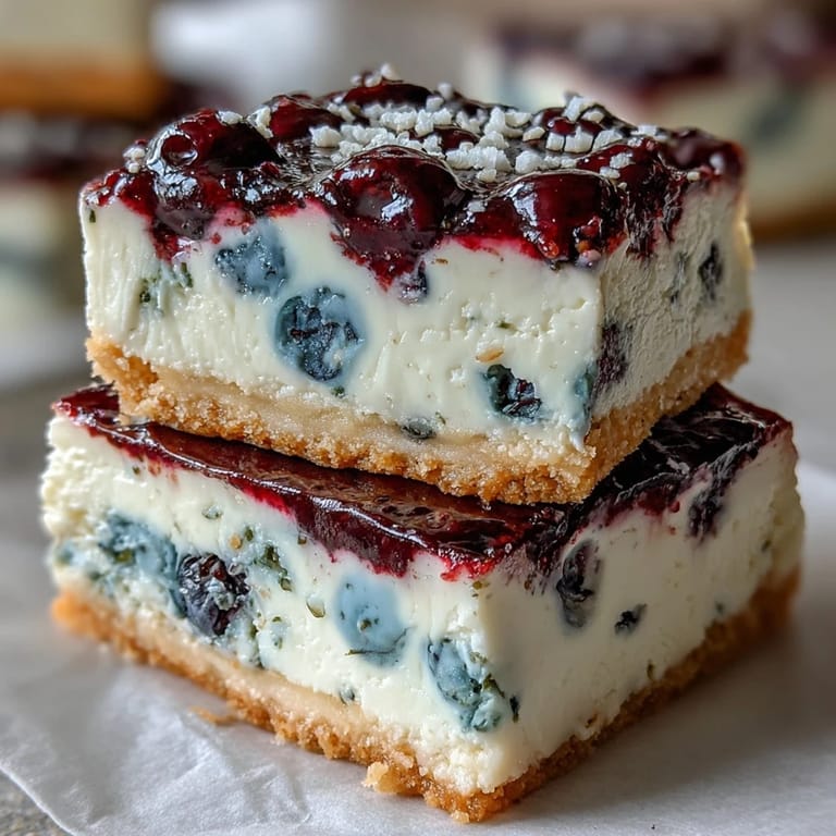Prepara estas cremosas barras de cheesecake de limón y arándanos, un postre fácil.